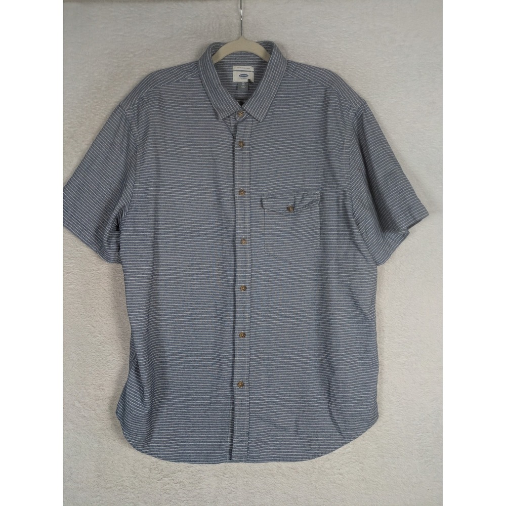 Old Navy Button Down Men's XL Blue White Striped Slim Fit Short Sleeve Shirt